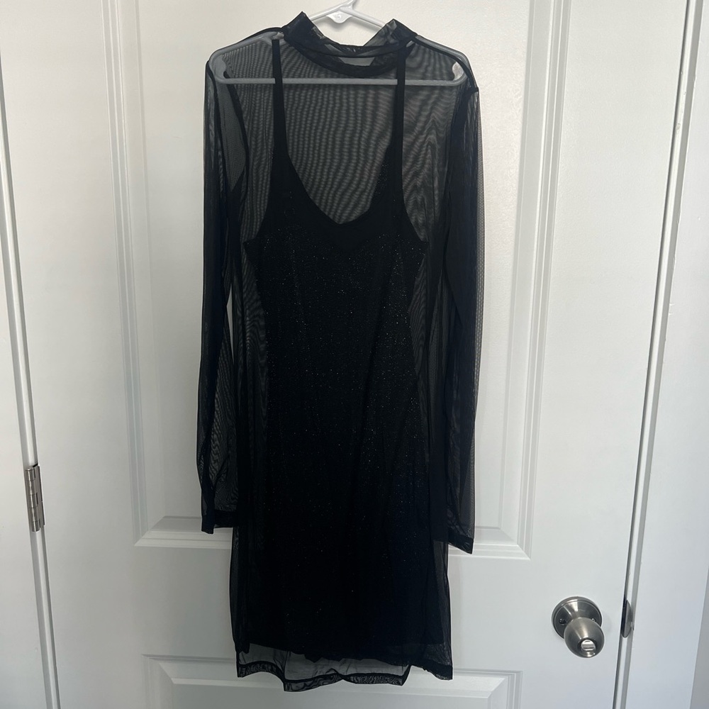 Klassy Network Sparkle Dress with Mesh Overlay - Picture 4 of 7